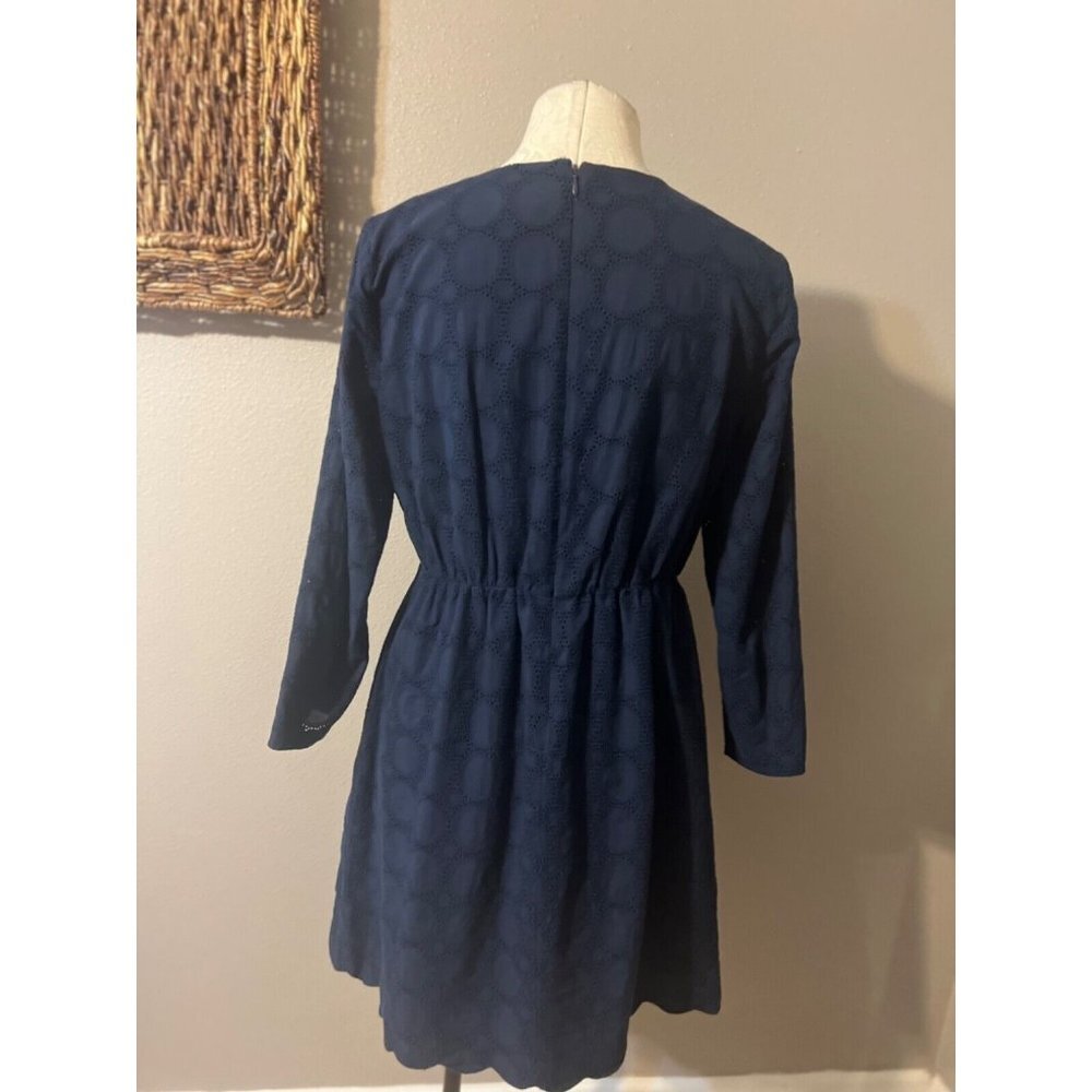 J Crew Dress Navy Blue 10 Cotton 3/4 Long Sleeve  A Line - Picture 6 of 10